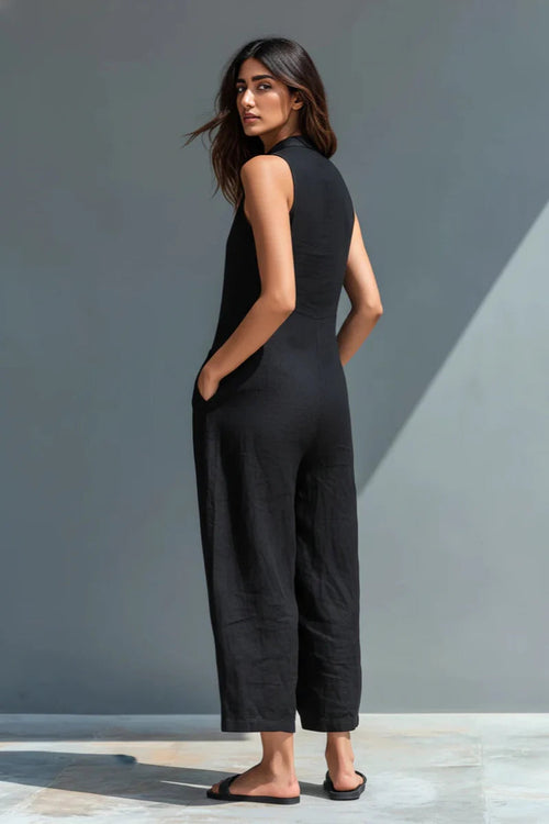 Amelia | Mono de lino negro con cuello alto
