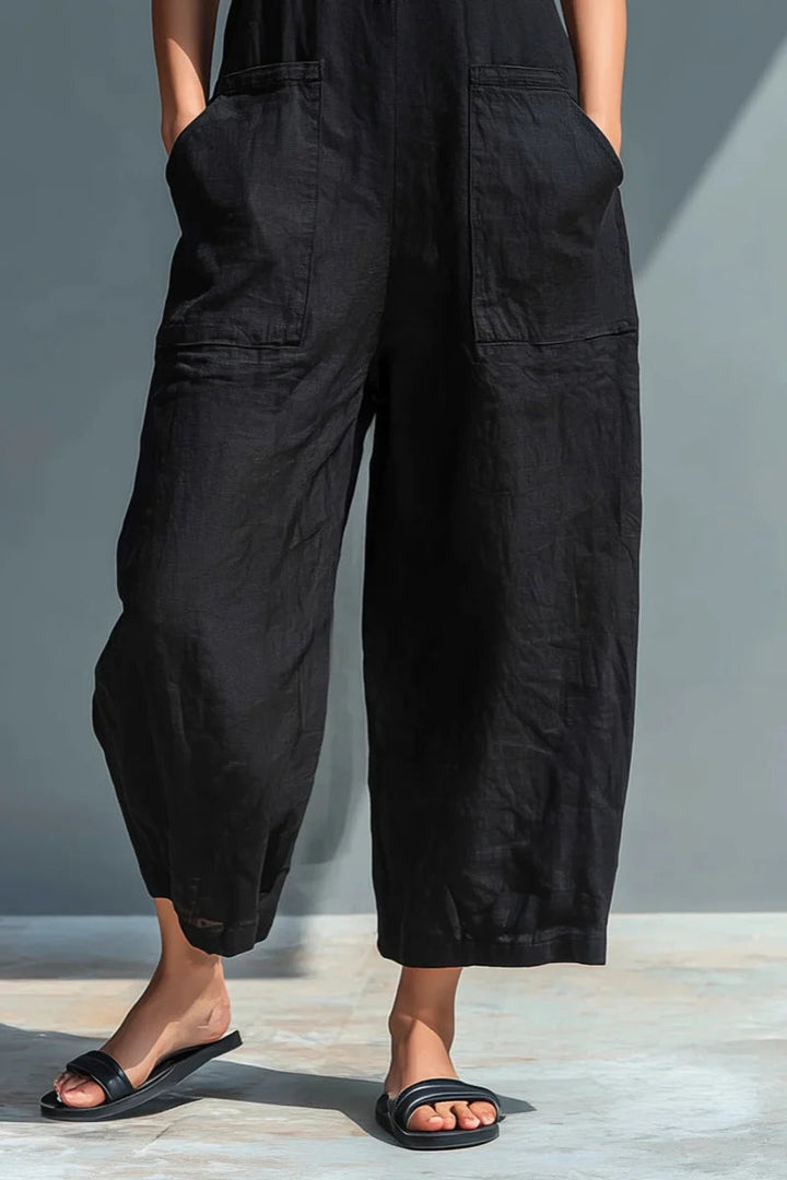 Amelia | Mono de lino negro con cuello alto