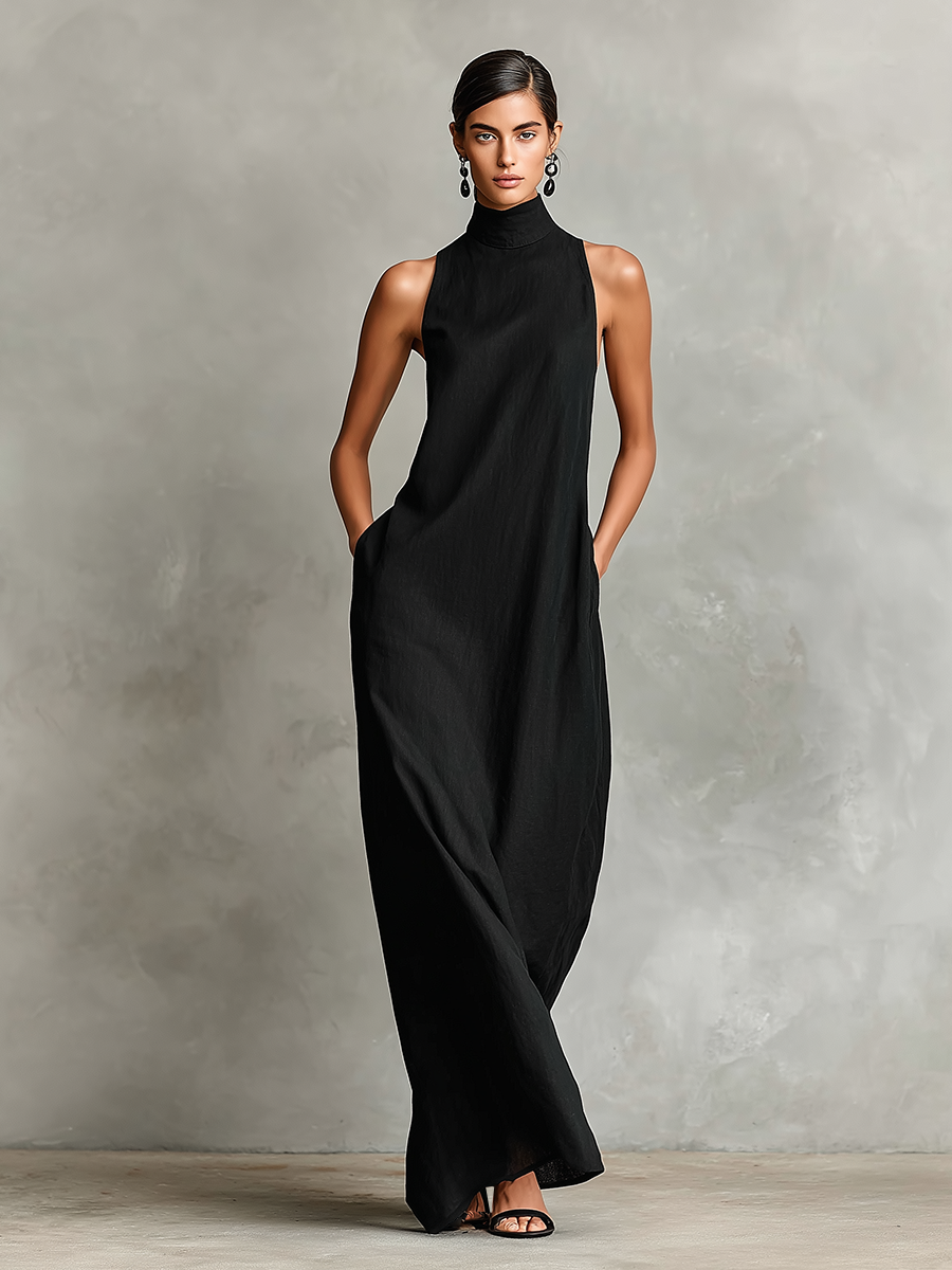 Catalina | Vestido largo negro minimalista