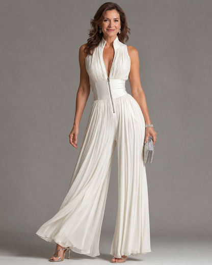 Zaira | Mono plisado cuello halter pierna ancha