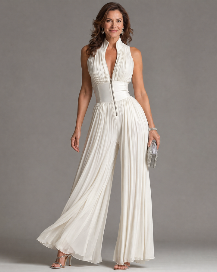 Zaira | Mono plisado cuello halter pierna ancha