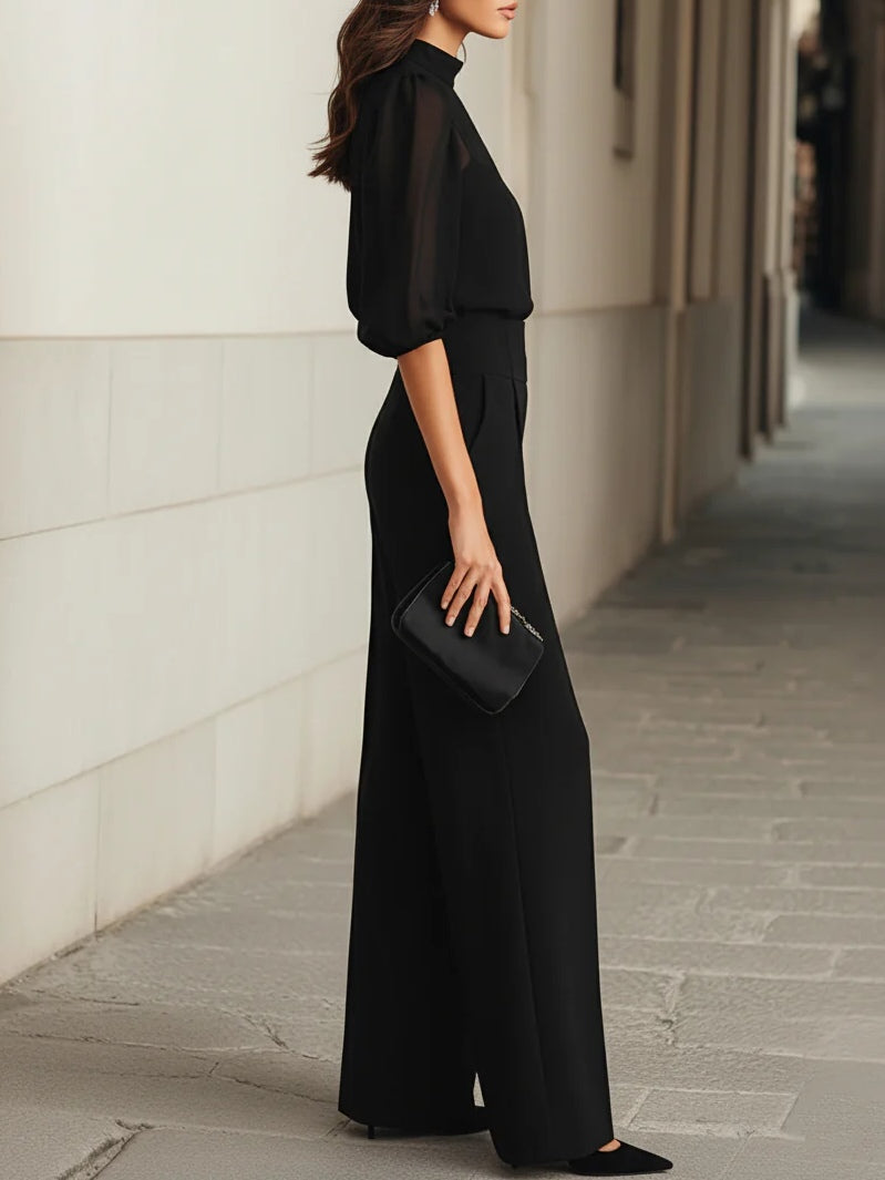 Valeria | Conjunto negro de tres piezas con top transparente