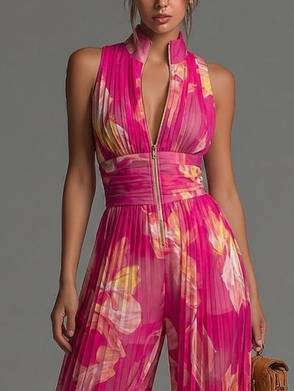 Sofía | Mono fucsia floral plisado