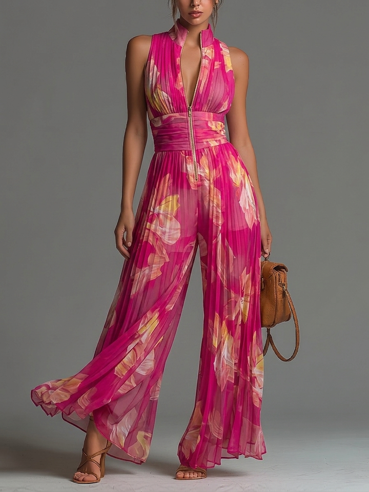 Sofía | Mono fucsia floral plisado