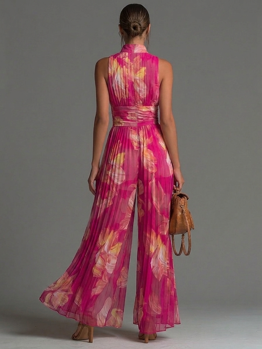 Sofía | Mono fucsia floral plisado