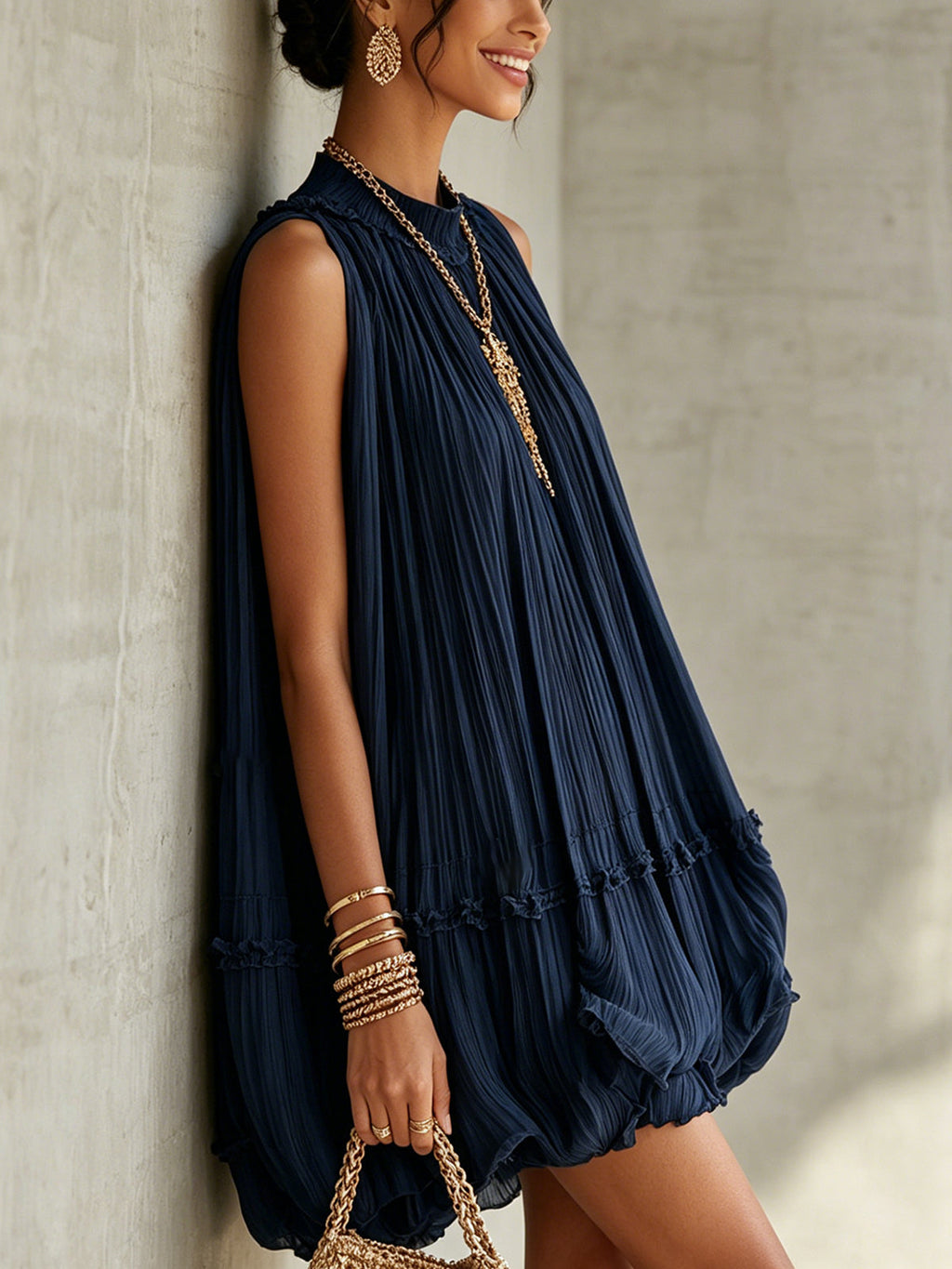 Camila | Mini vestido de chifón azul noche