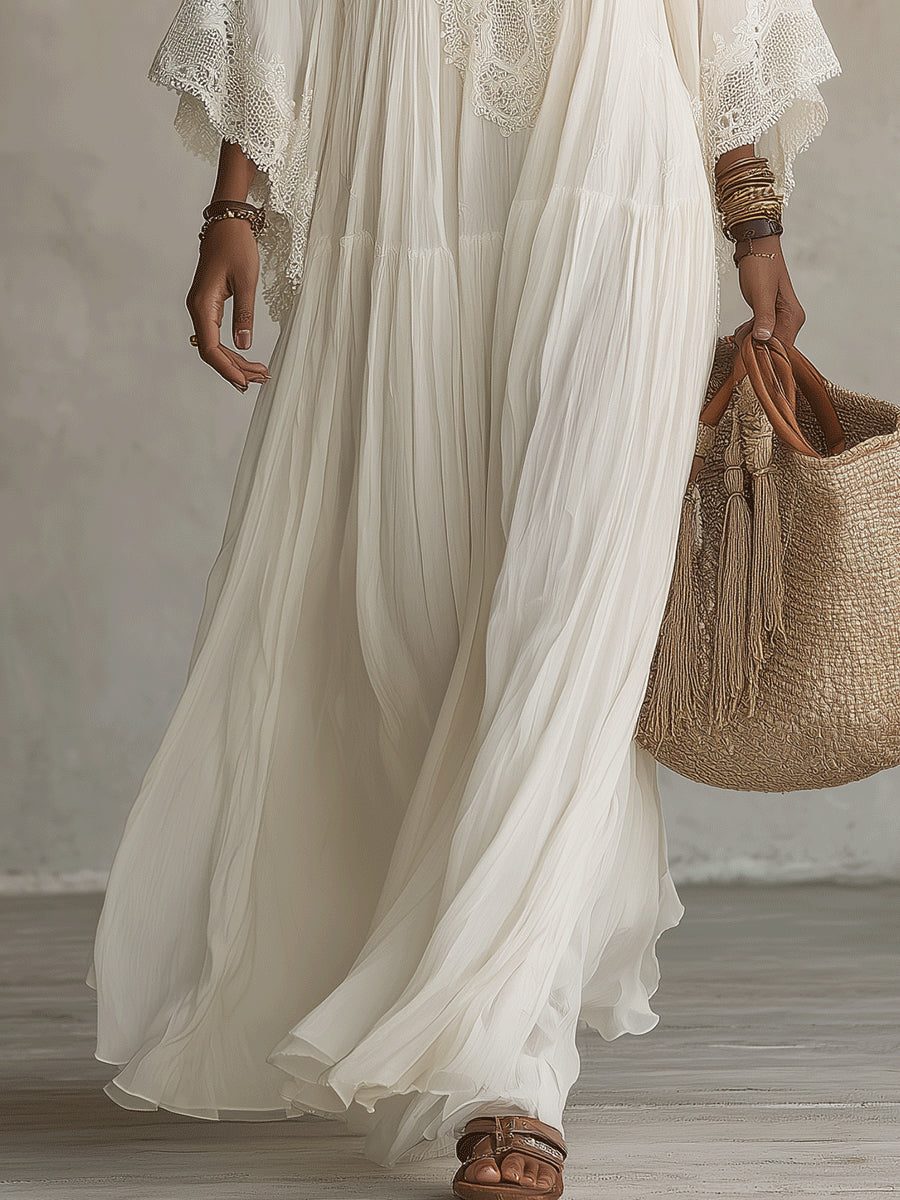 Celeste | Vestido largo de chifón marfil