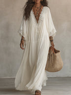 Celeste | Vestido largo de chifón marfil