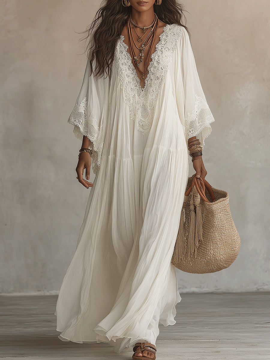 Celeste | Vestido largo de chifón marfil