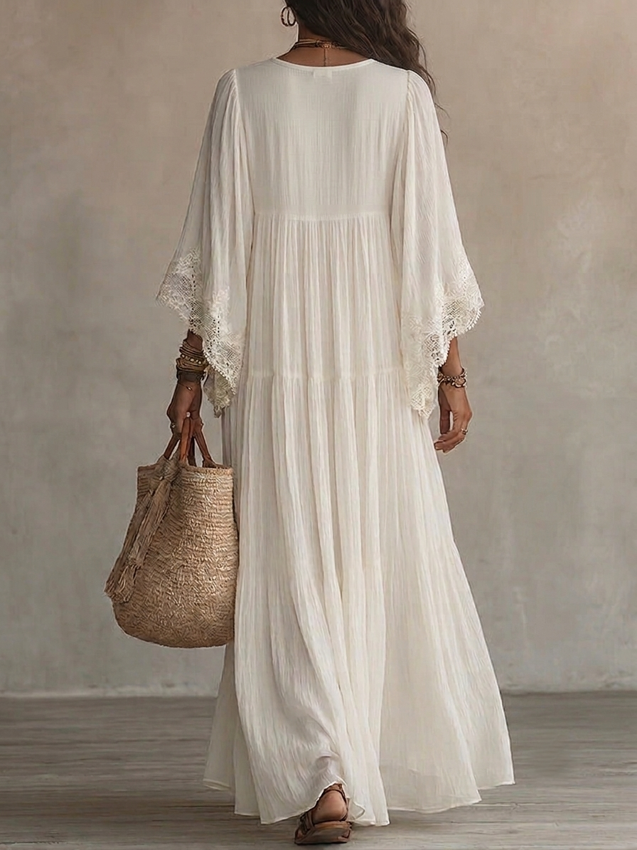 Celeste | Vestido largo de chifón marfil