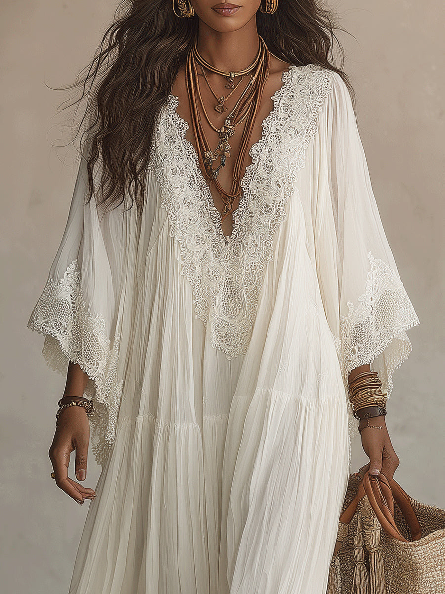 Celeste | Vestido largo de chifón marfil
